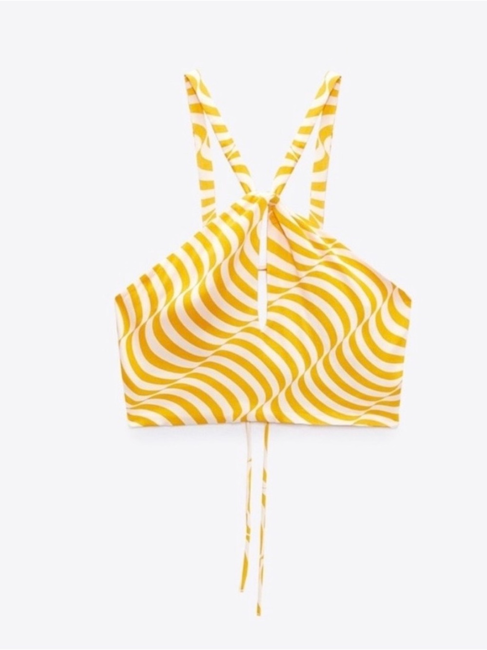 NWOT - Zara Yellow Wave-Print Halter Crop Top size M